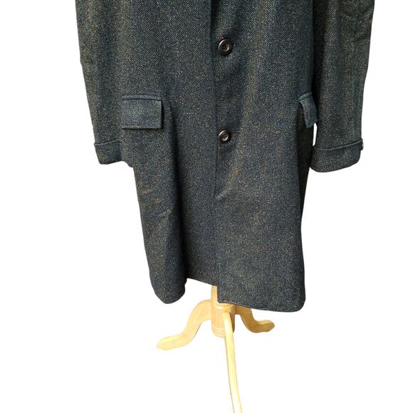 Vintage Leavitt Green Wool Long Trench Coat Overcoat  52" chest x 39.5" length - Picture 13 of 16